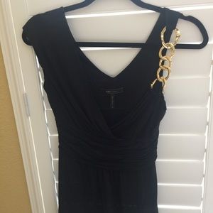 BCBG Maxazria black blouse with gold chain